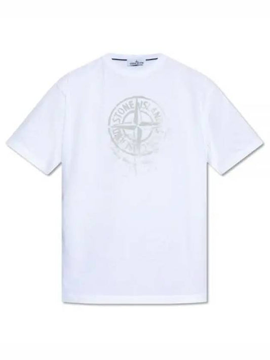 Men's Logo Print Crew Neck Short Sleeve T-Shirt White - STONE ISLAND - BALAAN 2