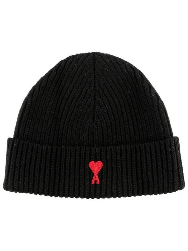 Heart Logo Wool Beanie Black - AMI - BALAAN 2