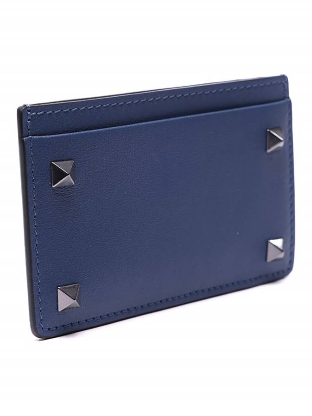 Rockstud Leather Card Wallet Navy - VALENTINO - BALAAN 5