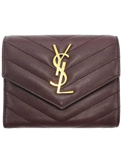 Women s Saint Laurent 403943 Burgundy Monogram Matelasse Envelope Gold Logo Compact 3 fold Bicycle Wallet gt Half Gangbuk used luxury goods - SAINT LAURENT - BALAAN 2