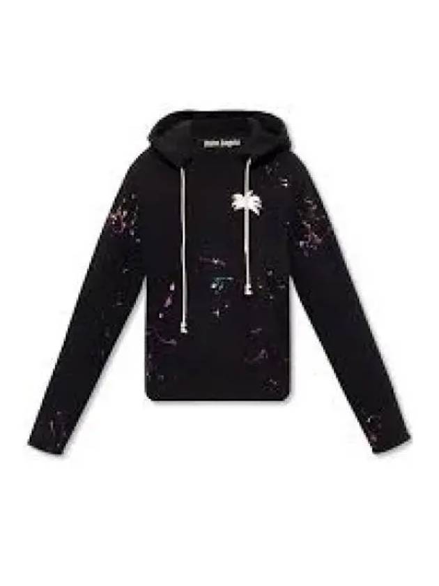 Palm Tree Print Paint Splatter Effect Hoodie Black - PALM ANGELS - BALAAN 2