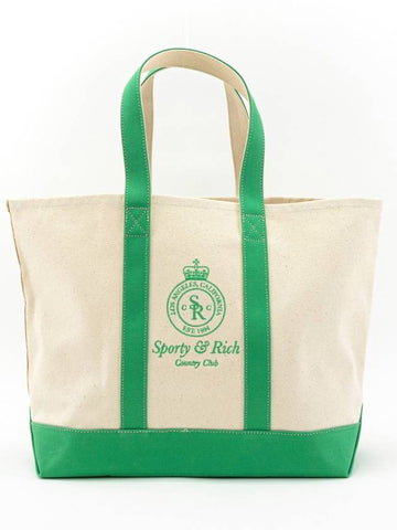 Crown logo embroidered two tone tote bag natural green BA001S405CN - SPORTY & RICH - BALAAN 1