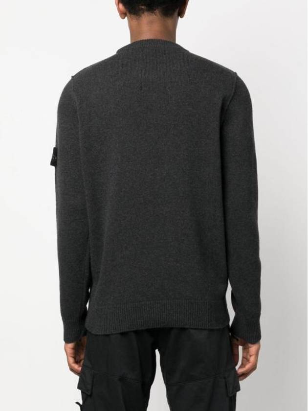 Logo Patch Crew Neck Wool Knit Top Melange Charcoal - STONE ISLAND - BALAAN 3