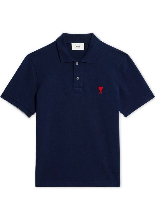 Small Heart Logo Polo Shirt Nautic Blue - AMI - BALAAN 1