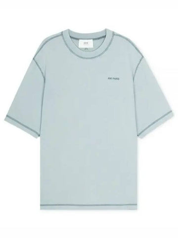 Men s logo embroidered aquamarine short sleeve t shirt UTS016 JE0051 468 270993 1208155 - AMI - BALAAN 1