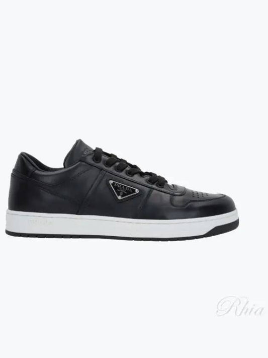 Men's Downtown Triangle Logo Leather Sneakers Black - PRADA - BALAAN 2