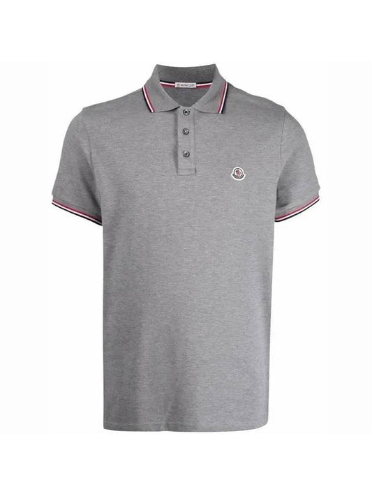 Stripe Trimming Logo Short Sleeve Polo Shirt Grey - MONCLER - BALAAN.