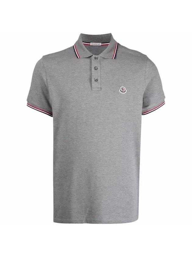 Stripe Trimming Logo Short Sleeve Polo Shirt Grey - MONCLER - BALAAN 1