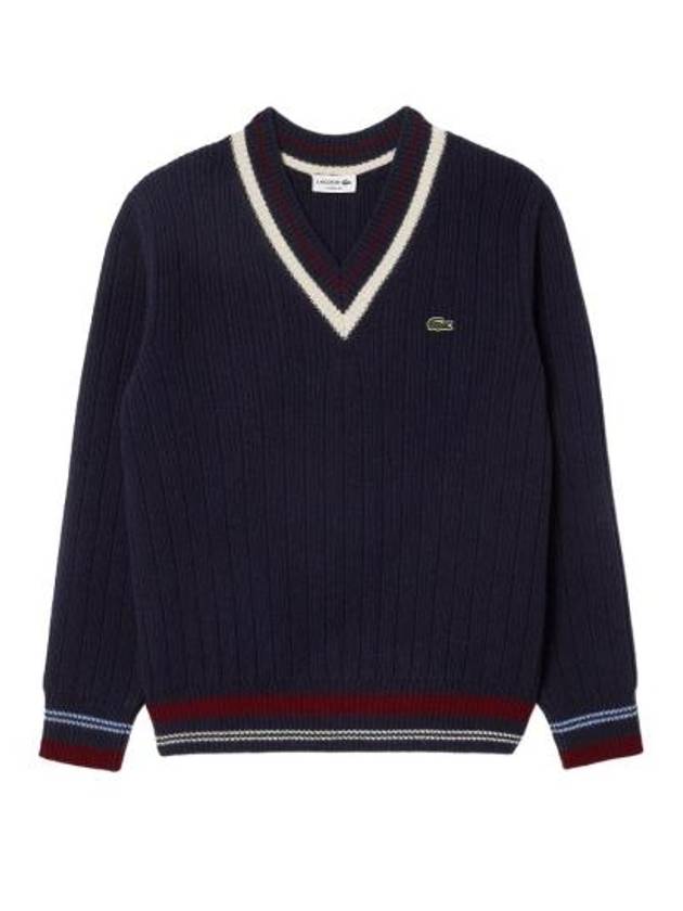 Tennis Style Wool Knit Top Blue - LACOSTE - BALAAN 1