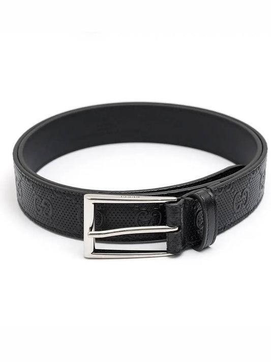 Men's Square Buckle GG Leather Belt Black - GUCCI - BALAAN 2