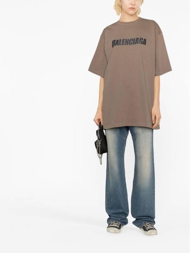 Logo Print Short Sleeve T-Shirt Taupe - BALENCIAGA - BALAAN 5