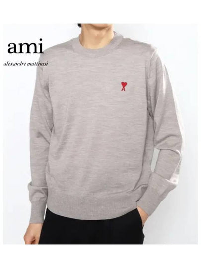 Heart Embroidered Logo Crew Neck Knit Top Beige - AMI - BALAAN 2