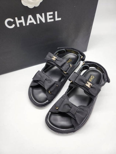 Women's Ribbon Velcro Sandals Black - CHANEL - BALAAN 2