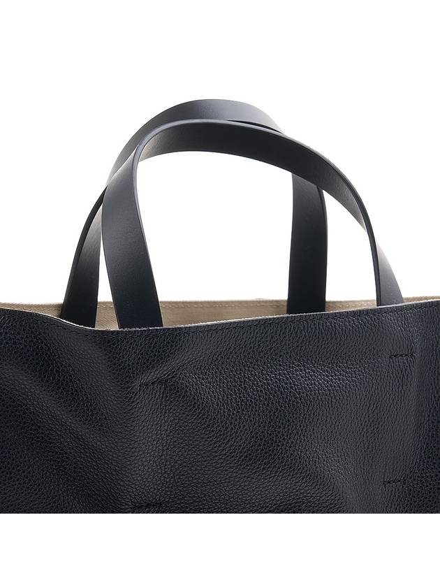 Embroidered Logo Leather Tote Bag Black - MARNI - BALAAN 8