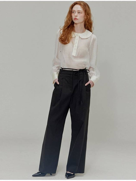 Ribbon cotton two tuck wide pants_Black - OPENING SUNSHINE - BALAAN 2