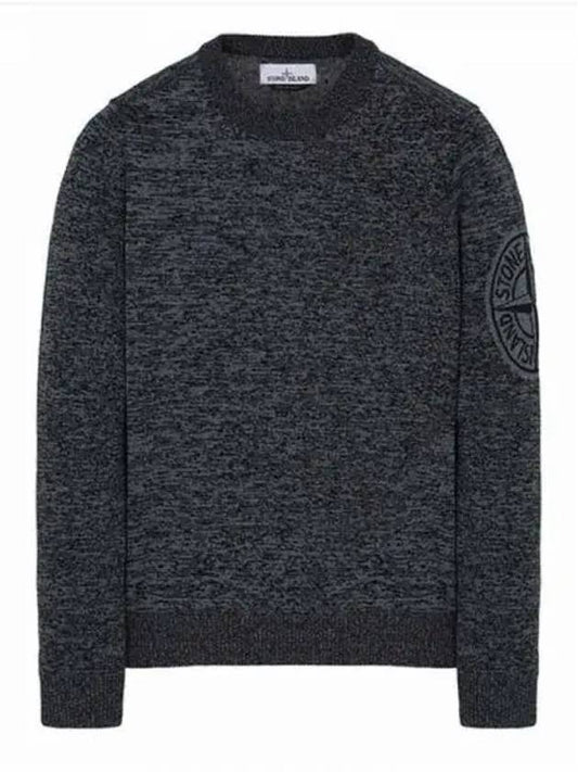 Men's Embroidered Logo Round Knit Top Black - STONE ISLAND - BALAAN 2