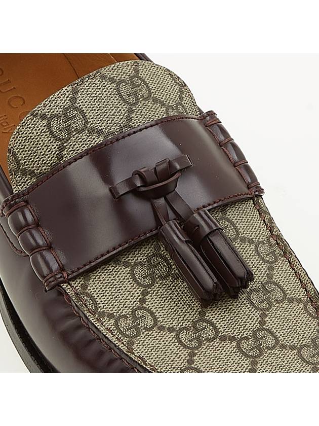 Men's Tassel GG Supreme Canvas Leather Loafers Brown - GUCCI - BALAAN.