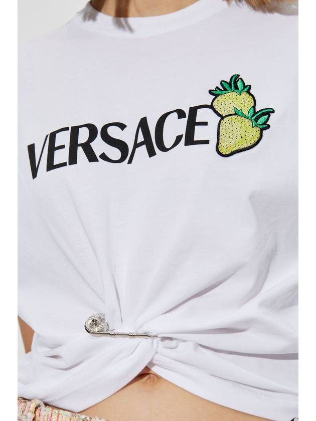 Versace T-shirt With Appliqué And Draping, Women's, White - VERSACE - BALAAN 5