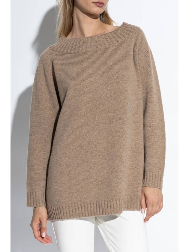 Max Mara Latham s off the shoulder wool cashmere knit top hazelnut brown - MAX MARA - BALAAN 4