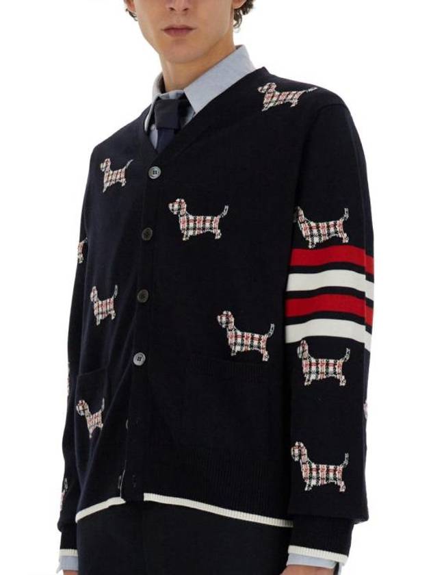 Hector 4 Bar V Neck Wool Cardigan Navy - THOM BROWNE - BALAAN 6