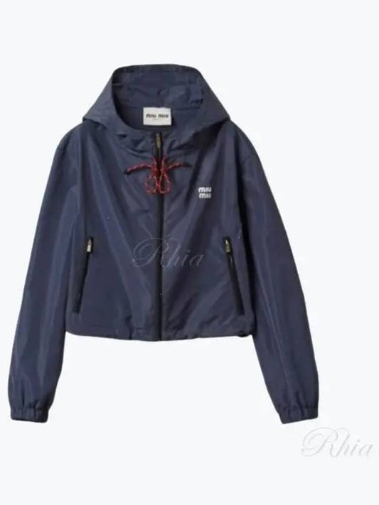 Technical Fabric Logo Hooded Jacket Blue - MIU MIU - BALAAN 2