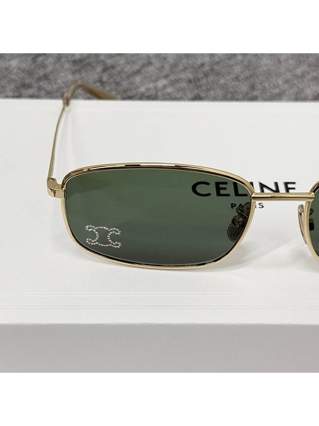 Triomphe Rhinestone Rectangular Sunglasses Gold Green - CELINE - BALAAN 4