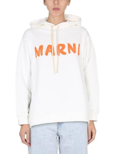 Logo Print Cotton Hooded Top White - MARNI - BALAAN 1