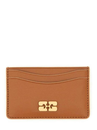 Bow Logo Card Wallet Caramel Cafe - GANNI - BALAAN 1