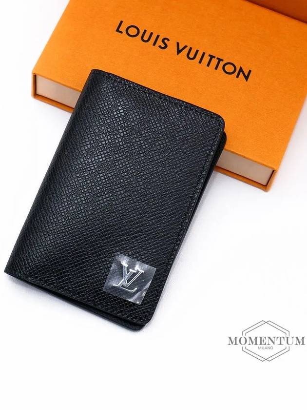 Pocket Organizer Taiga Leather Card Wallet Black - LOUIS VUITTON - BALAAN 2