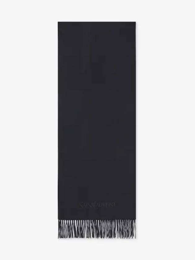 Embroidered Logo Cashmere Muffler Black - SAINT LAURENT - BALAAN 2