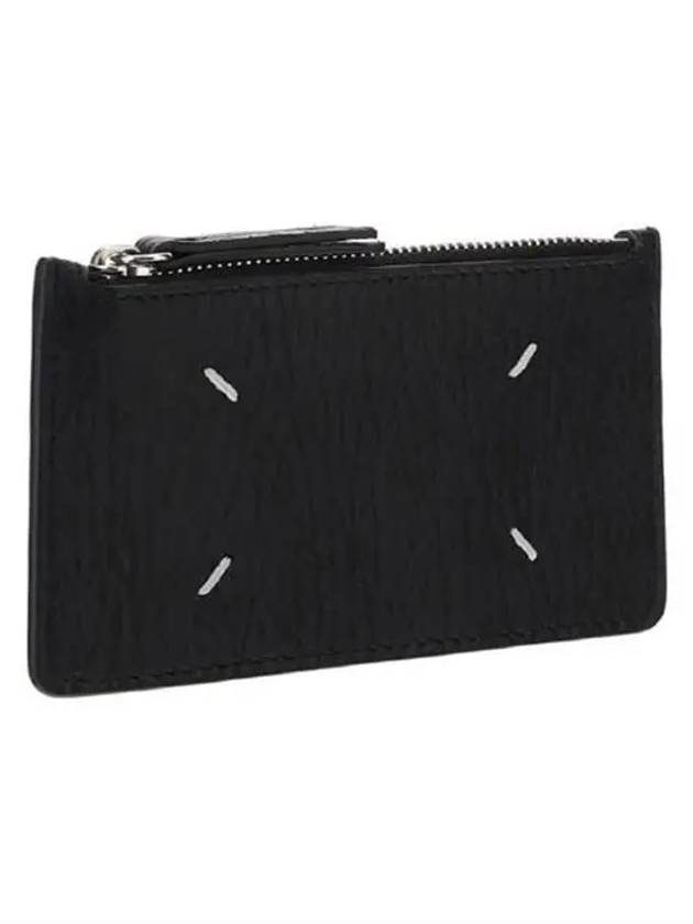 Pebble Leather Stitch Logo Zipper Card Wallet Black - MAISON MARGIELA - BALAAN 4