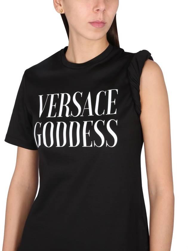 Goddess Rolled Short Sleeve T-Shirt Black - VERSACE - BALAAN 5