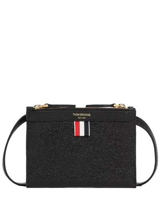 Document Holder Pebble Grain Leather Mini Cross Bag Black - THOM BROWNE - BALAAN 2