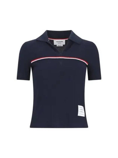 Three Stripes High Twist Rib Polo Shirt Navy - THOM BROWNE - BALAAN 2