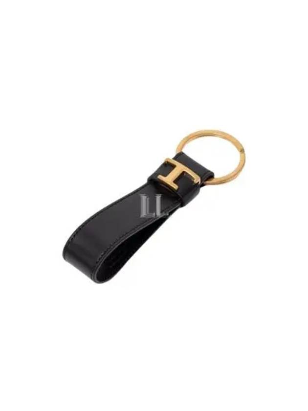 T Logo Leather Key Ring Black - TOD'S - BALAAN 2