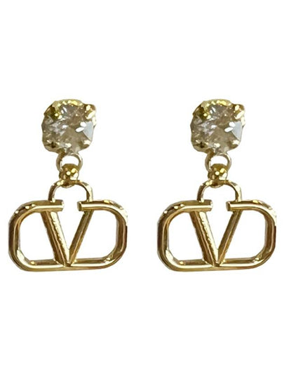 Metal Swarovski Crystal V Logo Earrings Gold White - VALENTINO - BALAAN 2