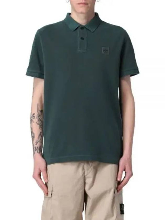 Men's Logo Patch Short Sleeve PK Shirt Bottle Green - STONE ISLAND - BALAAN 2
