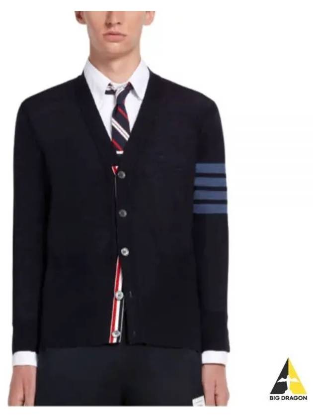 4-Bar Stripe Sustainable Merino Wool Cardigan Navy - THOM BROWNE - BALAAN 2