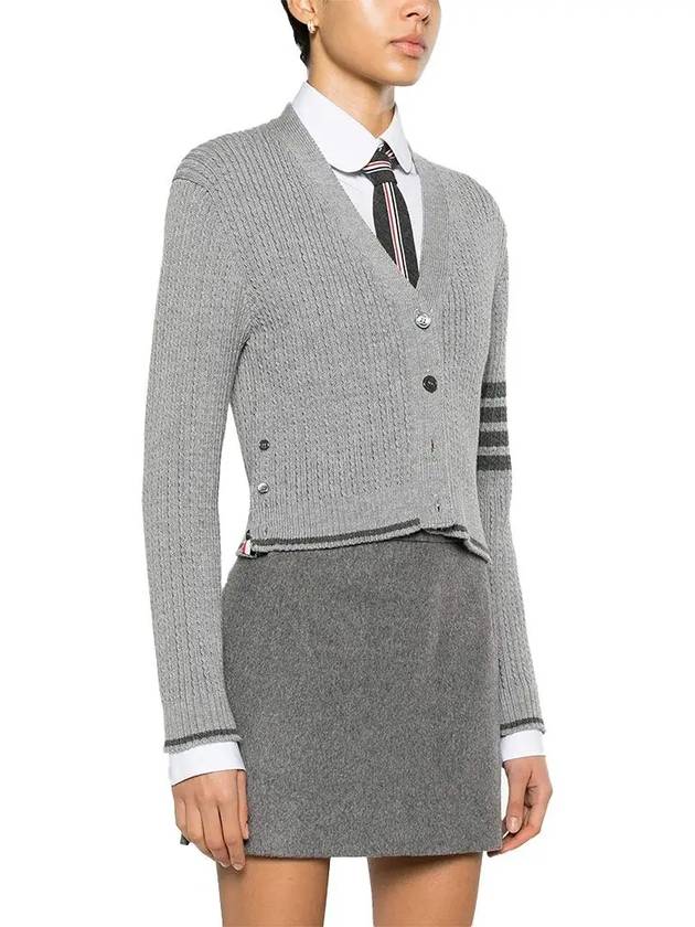 4 Bar Cable Wool Crop Cardigan Grey - THOM BROWNE - BALAAN 4