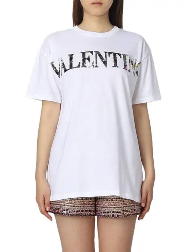 Women's Embroidered Jersey Short Sleeve T-Shirt White - VALENTINO - BALAAN 3