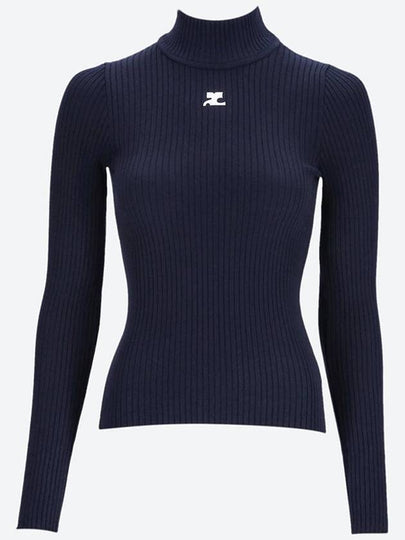 Mockneck Rib Knit Top Navy - COURREGES - BALAAN 2