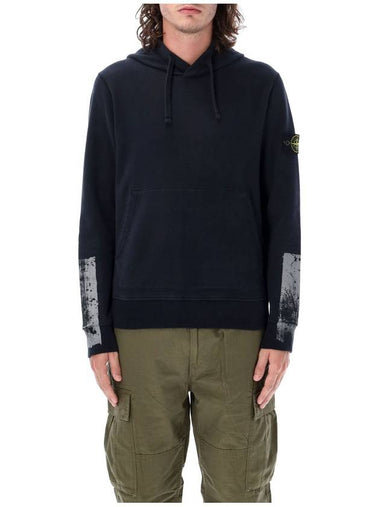 Tape For Print Brushed Cotton Fleece Hoodie Navy - STONE ISLAND - BALAAN 1