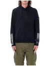 Tape For Print Brushed Cotton Fleece Hoodie Navy - STONE ISLAND - BALAAN 2