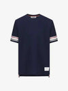 Textured Cotton Stripe Short Sleeve T-Shirt Navy - THOM BROWNE - BALAAN 2