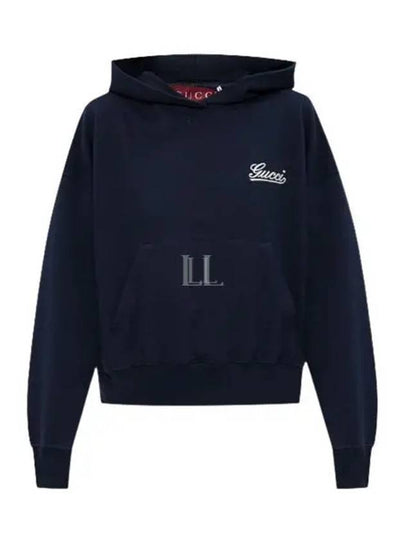 Embroidered Cotton Hoodie Blue Navy - GUCCI - BALAAN 2