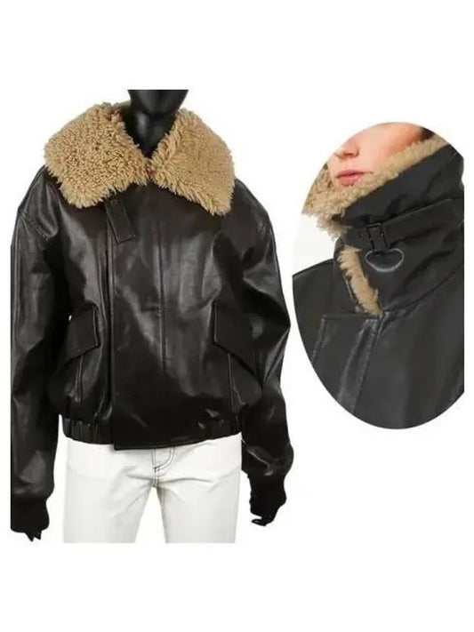 Women's Shearling Collar Leather Jacket Dark Chocolate - LEMAIRE - BALAAN 2