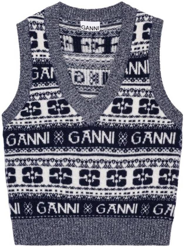 Logo Wool Mix Vest Knit Top Sky Captain - GANNI - BALAAN 2