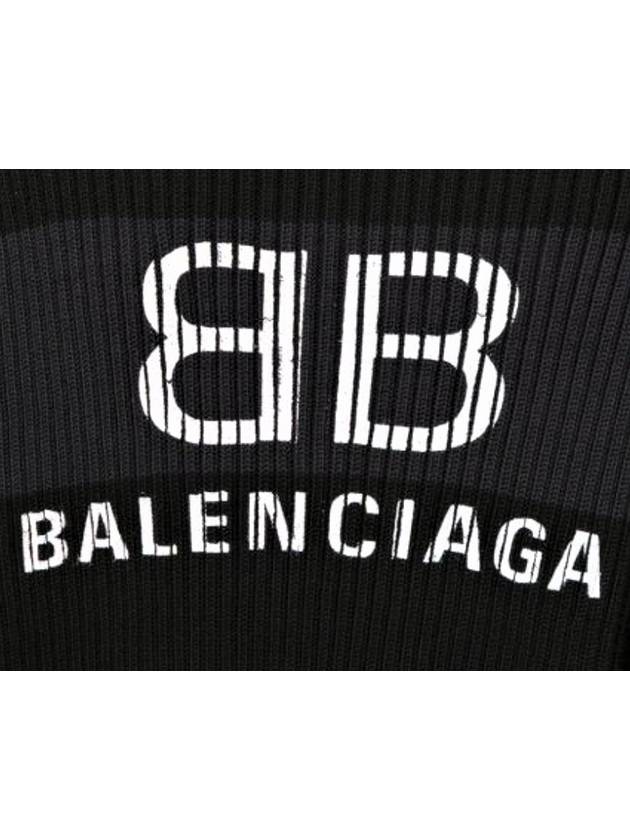 Back BB Logo Stripe Cotton Knit Top Black - BALENCIAGA - BALAAN 4