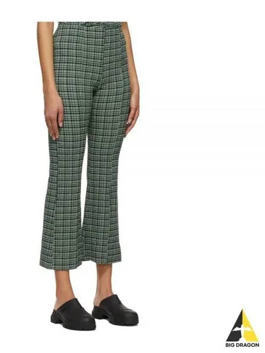 Women's Seersucker Check Crop Pants Green F6894 - GANNI - BALAAN 1