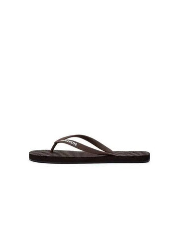 Men's Embossed Insole PU Flip Flops Dark Brown 270304 - DSQUARED2 - BALAAN 1